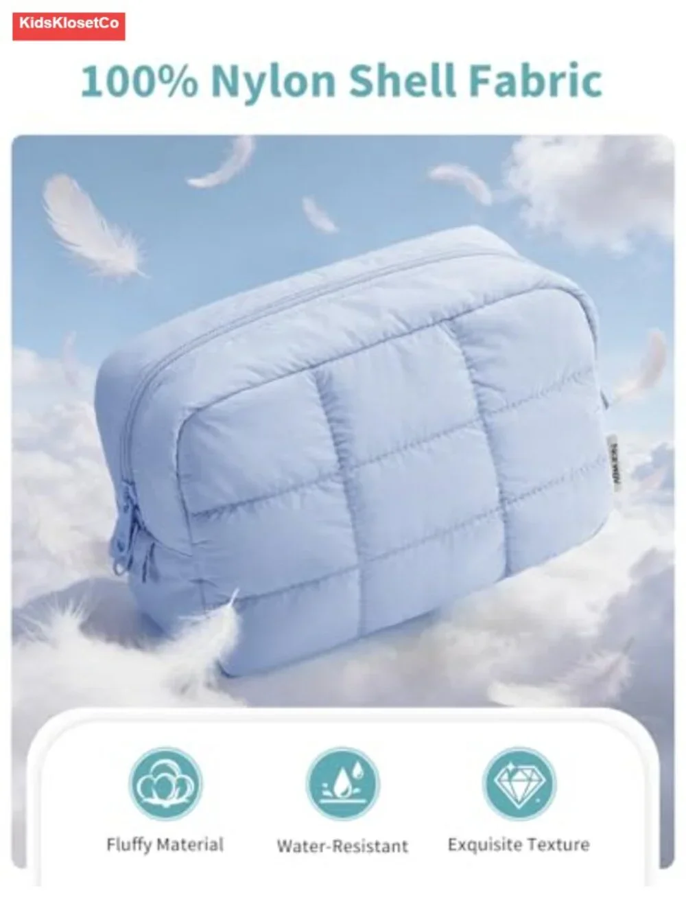 Puffy Quilted Nylon Makeup Bag Cosmetic Travel Toiletry Organizer